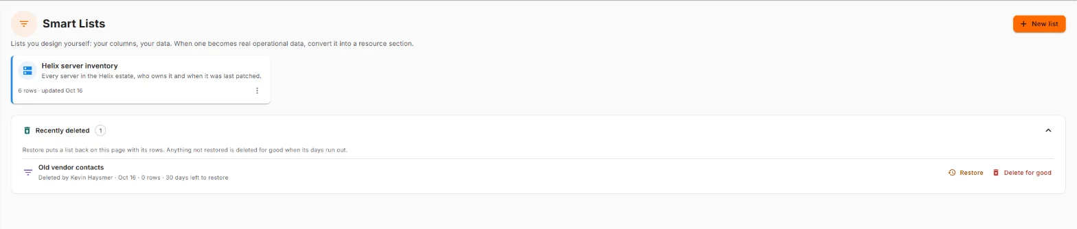 The Smart Lists page