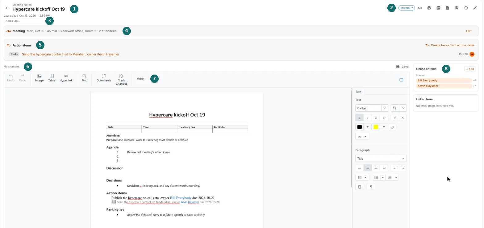 An open page, with the main areas numbered