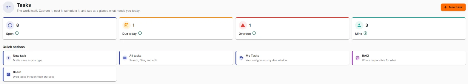 The Tasks page