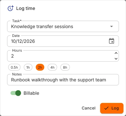 The Log time form