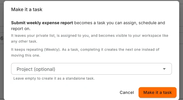 The Make it a task dialog